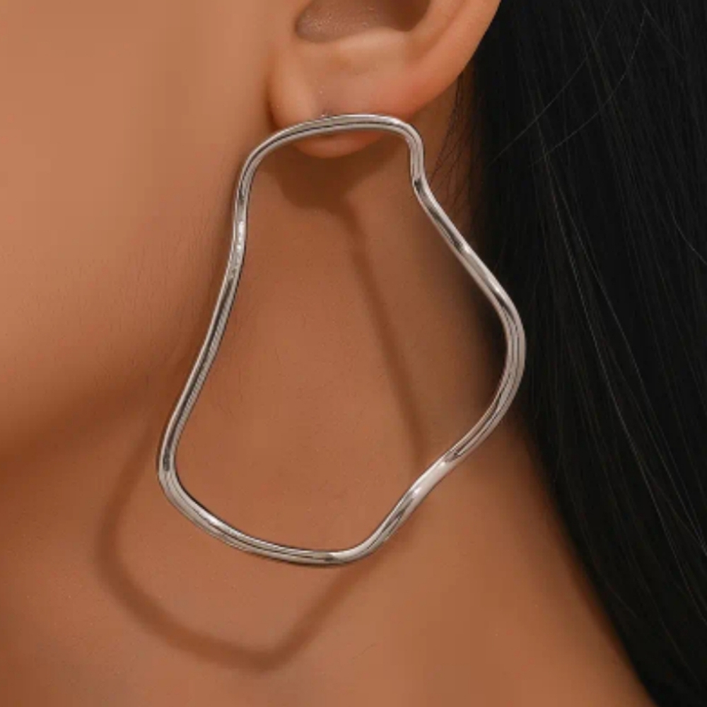 Gold Abstract Hoop Earrings (Also Available In Silver) - Picture 6 of 8